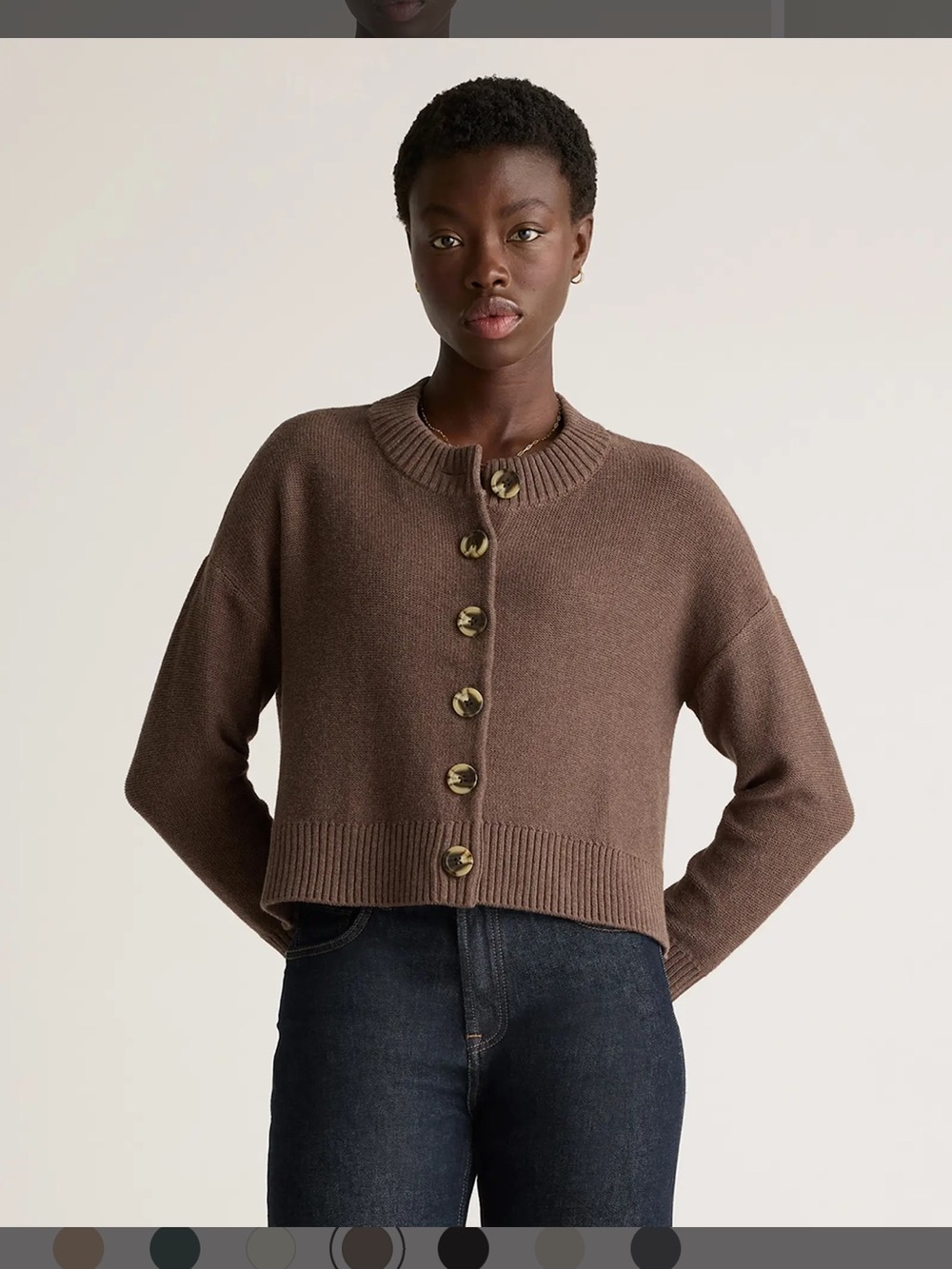 Quince Brown Cropped Button-Up Women's Sweater